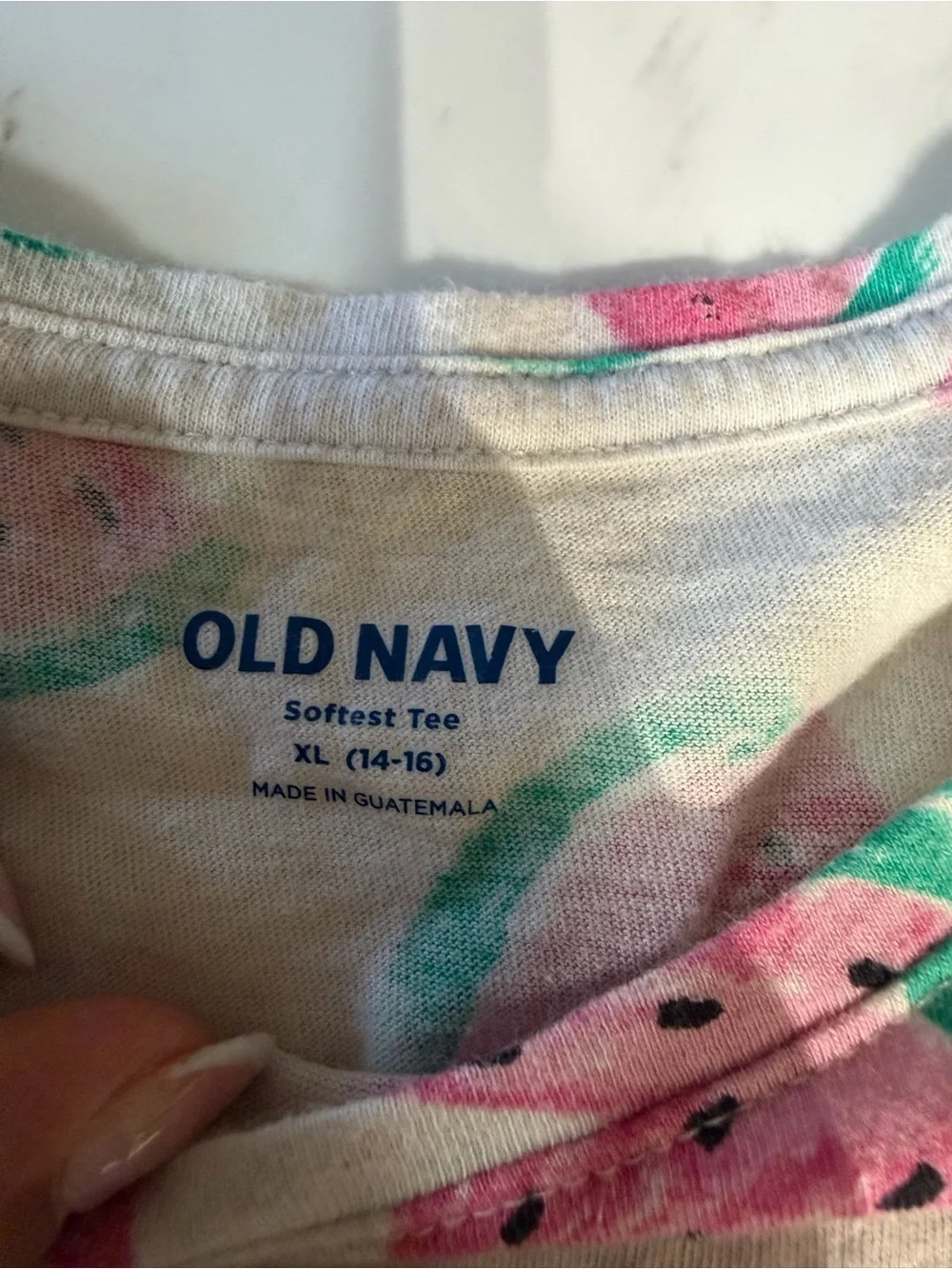 Old Navy White Short Sleeve Tee with Pink & Green Watermelon Print